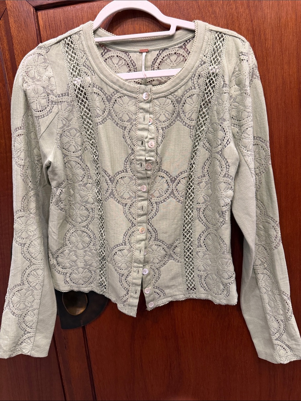Free People Lace-Panel Button Front Women's Top - Sage Green size large BNWOT
